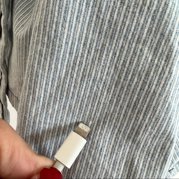 Madewell Blue & White Striped Surplus Ruffle Neckline Short Romper Playsuit SZ 2 - Picture 12 of 15